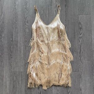Lulu's Champagne Sequin Fringe Mini Dress